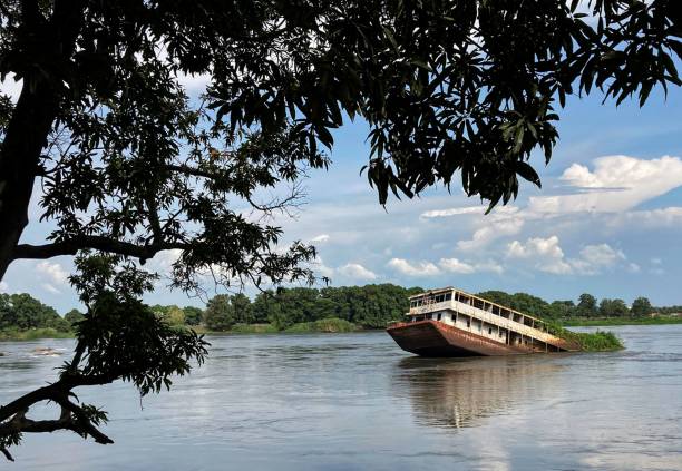 sunken ferry boat on the white Nile river in the South Sudan capital Juba