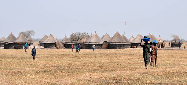 Gambela, Ethiopia - February 9, 2013: Villages of the Nuer people in the area of Gambela, close to South Sudan border, one of the poorest regions in Ethiopia.