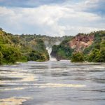 The bottom of the Murchison Falls waterfall reached by a safari boat tour in the national park. Too bad this place, lake Albert, is endangered by oil drilling companies
